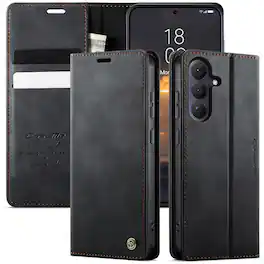 Dteck - For Samsung Galaxy S26 Wallet Case, Premium Vegan PU Leather Flip Kickstand Card Slots Full Protection Cover - Black