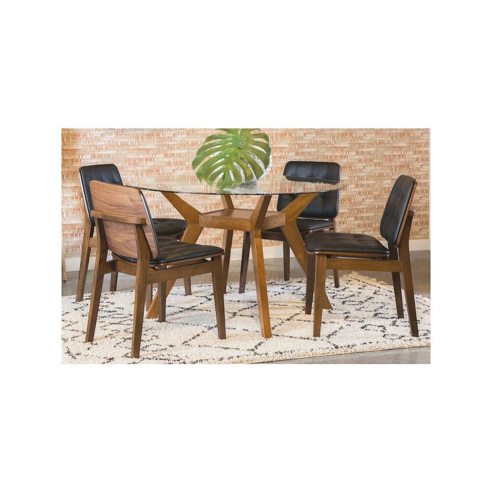 Alt View 4. Coaster Co. of America - Paxton Round 48-inch Glass Top Wood Dining Table Nutmeg - Brown.