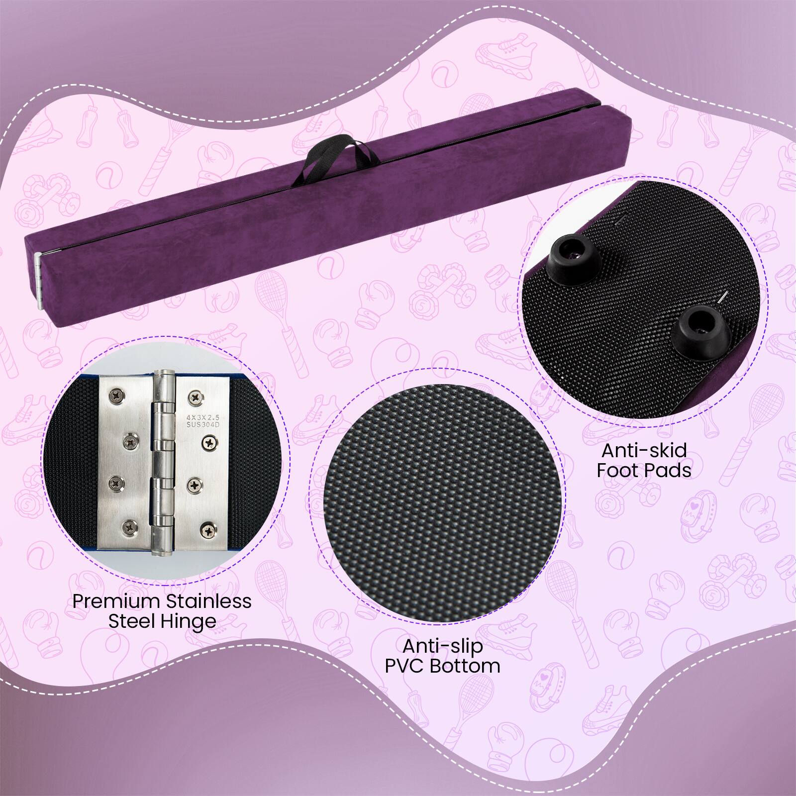 4A342.5 SUS3040 Anti-skid Foot Pads Premium Stainless Steel Hinge Anti-slip PVC Bottom