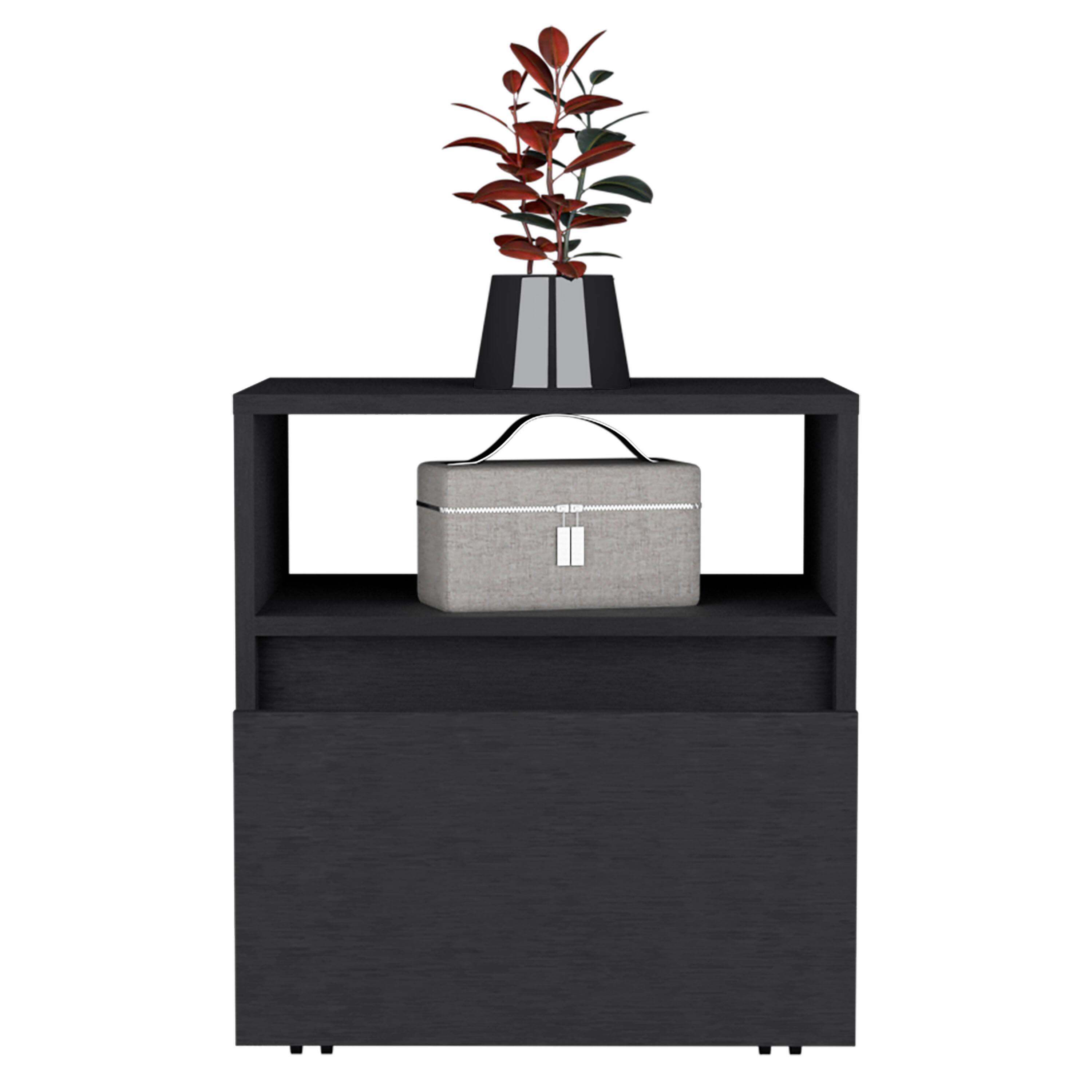 Alt View 1. Tiramisubest - Modern Nightstand with Drawer and Casters, Black, Space-Saving Design - White.
