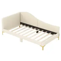 Costway - Twin Size Upholstered Daybed Rivet-Tufted Platform Bed with Metal Legs - Beige - Front_Zoom