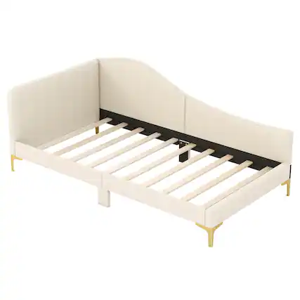 Front. Costway - Twin Size Upholstered Daybed Rivet-Tufted Platform Bed with Metal Legs - Beige.