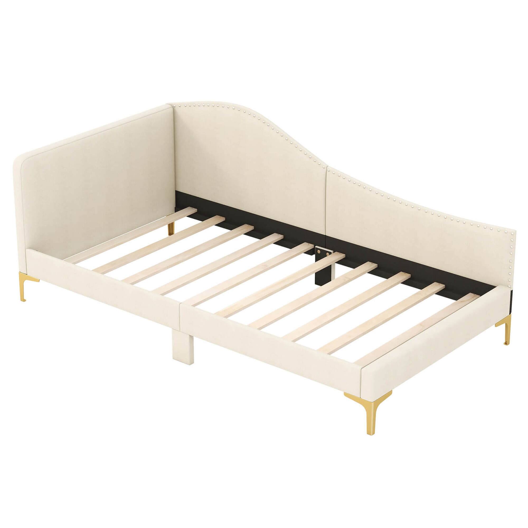 Costway - Twin Size Upholstered Daybed Rivet-Tufted Platform Bed with Metal Legs - Beige