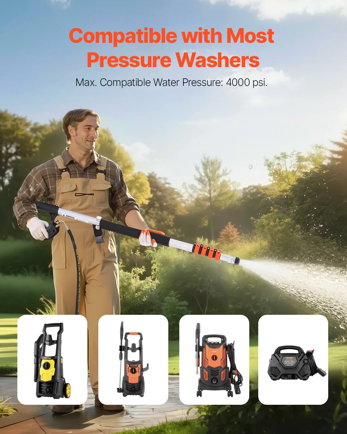 Compatible with Most Pressure Washers  
Max. Compatible Water Pressure: 4000 psi.