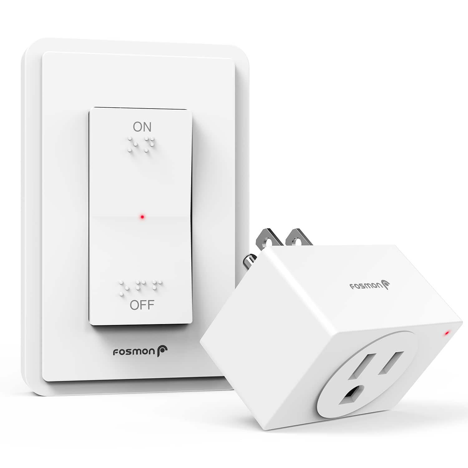 Fosmon - 1 Pack Remote Control Outlet with 1x On Off Switch, [ETL Listed] Electrical Power Plug Adapter, 80FT Wireless Outlet - White
