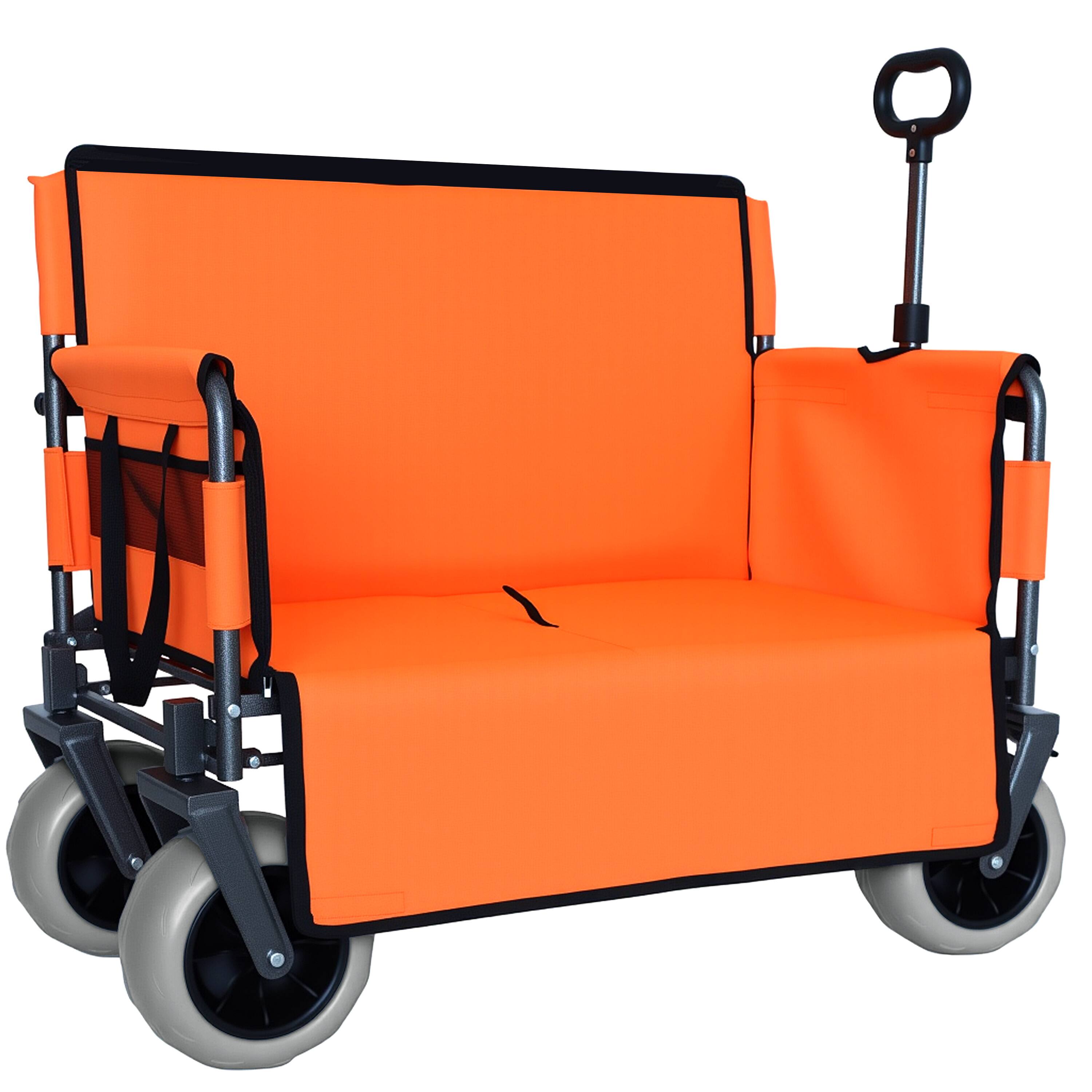 Left. Mondawe - 3-in-1 500lbs Convertible Folding Wagon Utility Carts - Bench Seat w/ 180L Capacity, All-Terrain Wheels - Orange.