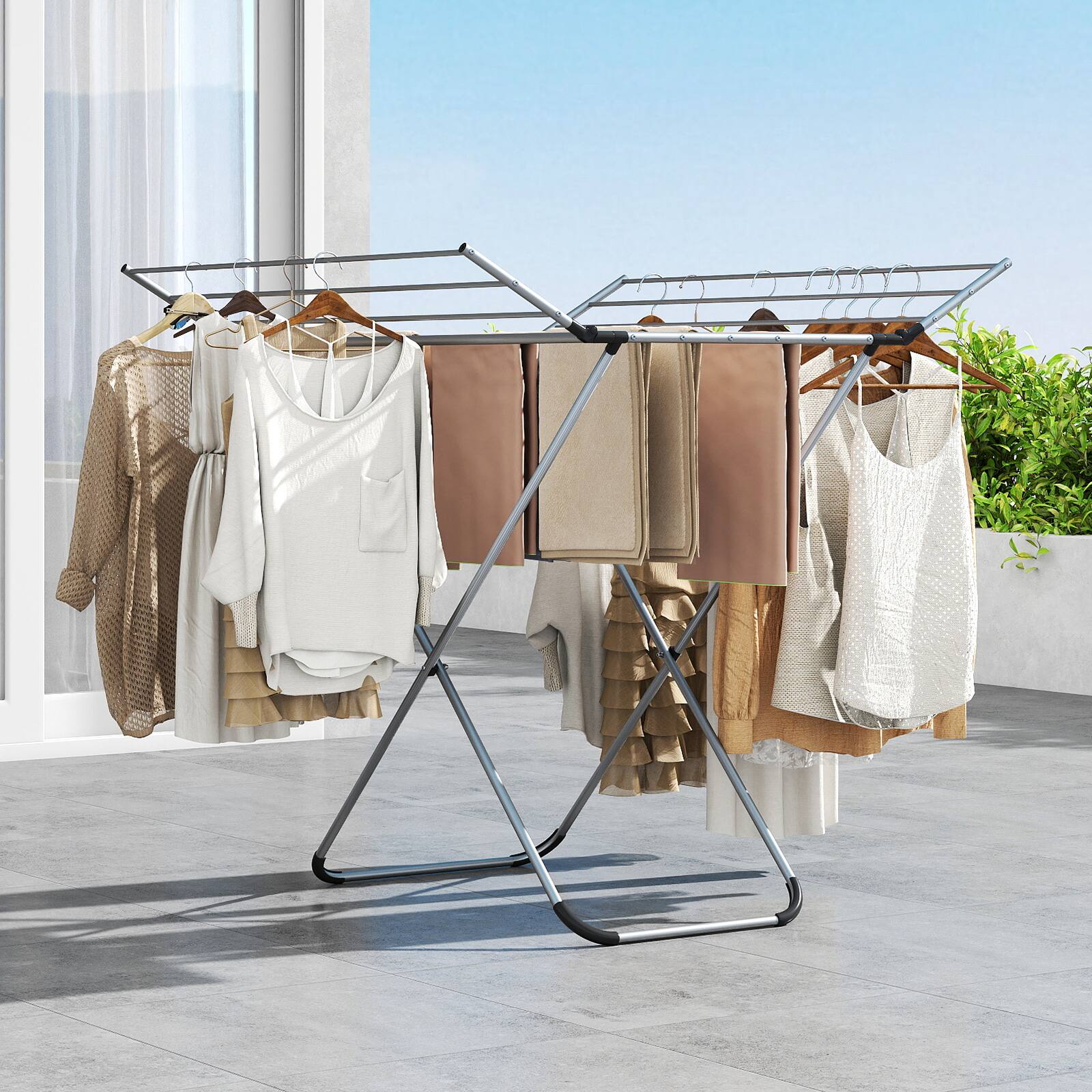 Alt View 4. Gymax - Gymax Folding Aluminum Clothes Drying Rack w/2 Side Wings for Clothes Towels Underwear - Silver.