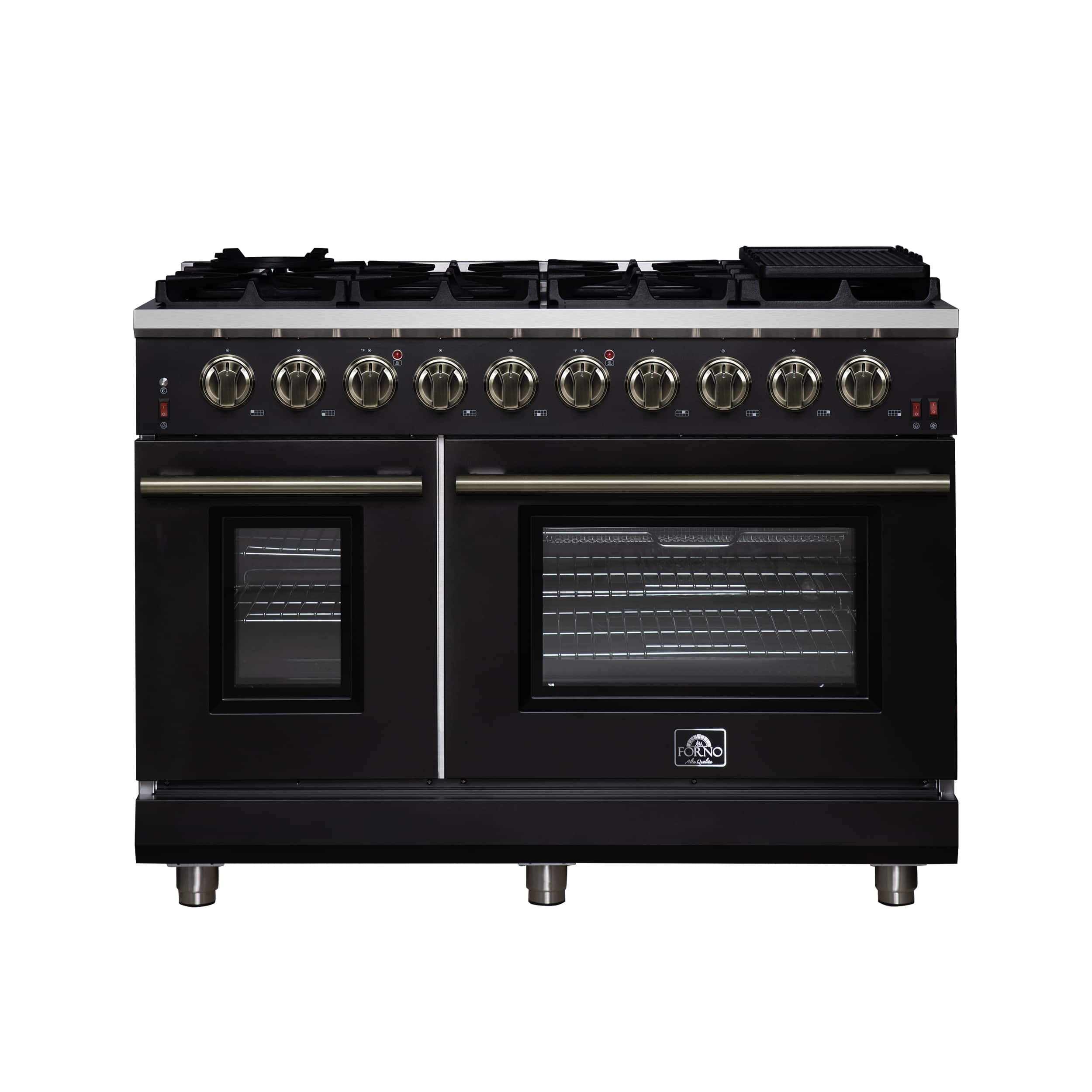 Forno Appliances - Massimo 6.58 Cu. Ft. Freestanding True Convection Gas Range with Air Fryer Kit, Wok Support & Two Griddles - Black
