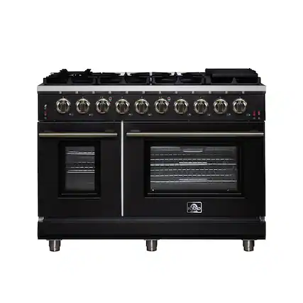 Front. Forno Appliances - Massimo 6.58 Cu. Ft. Freestanding True Convection Gas Range with Air Fryer Kit, Wok Support & Two Griddles - Black.