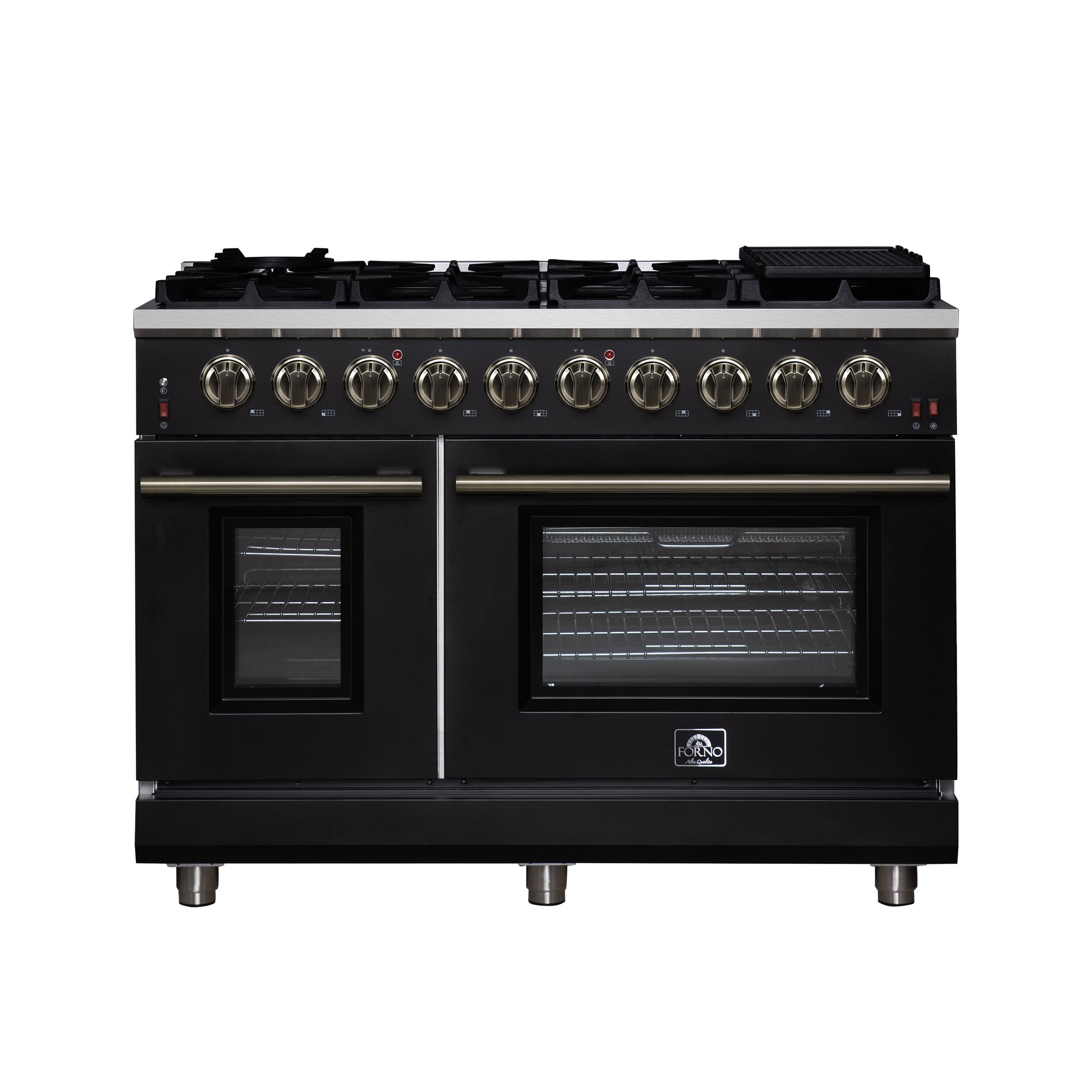 Front. Forno Appliances - Massimo 6.58 Cu. Ft. Freestanding True Convection Gas Range with Air Fryer Kit, Wok Support & Two Griddles - Black.