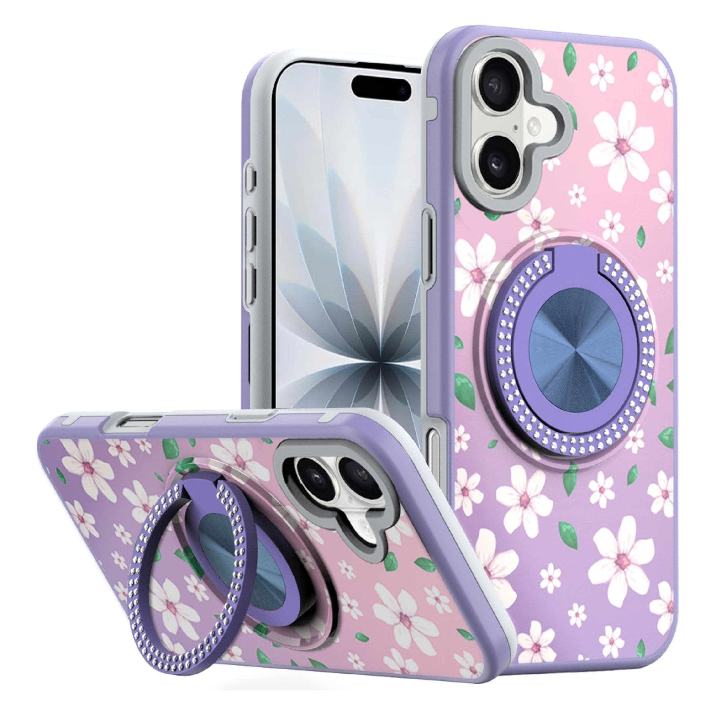 Kitcheniva - Printed Design Case With 360 Rotating Stand Tempered Glass For iPhone 17 Floral B - Multicolor price history on PriceWatchPro