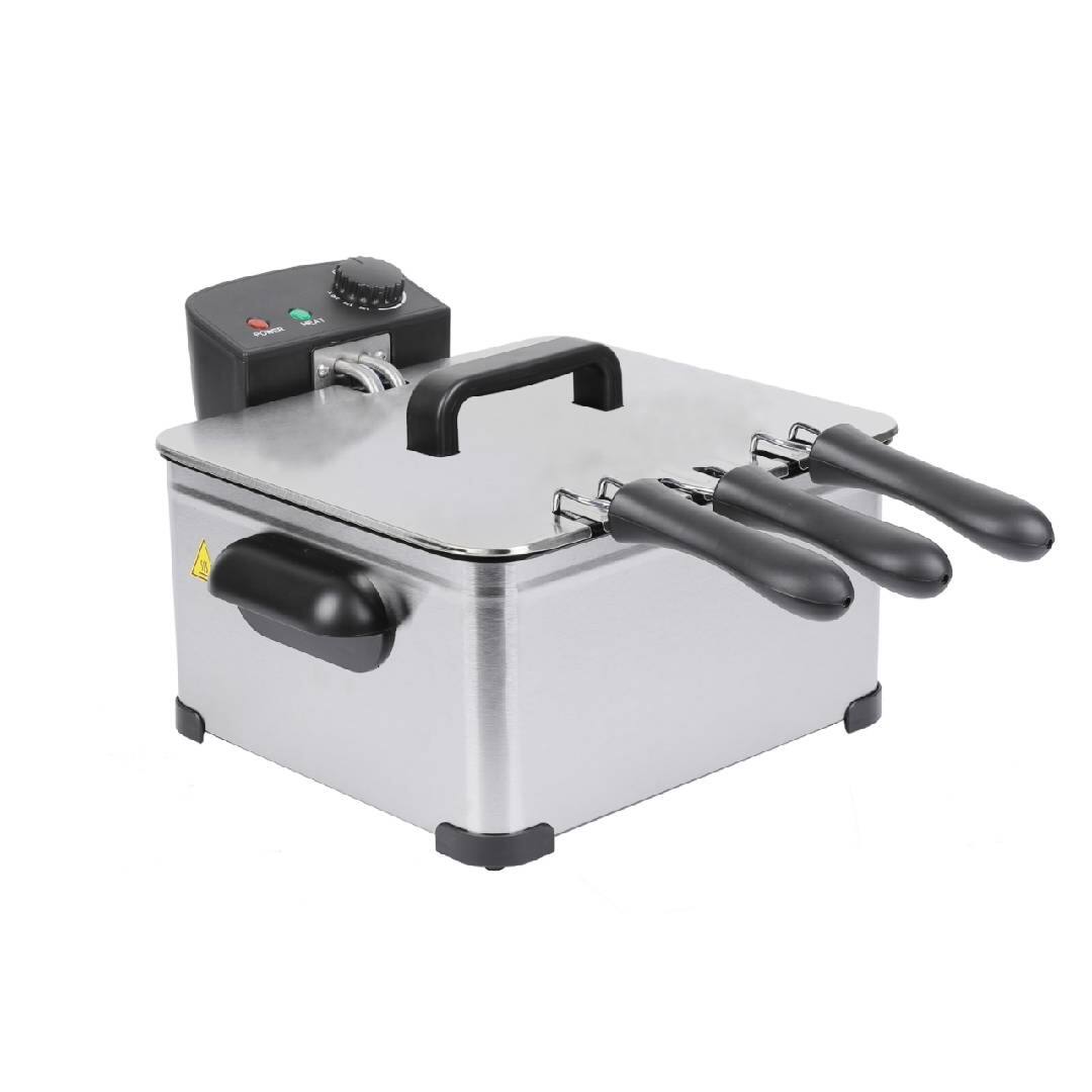 Front. WHALL - WHALL Deep Fryer with 3 Baskets,5 L/21 Cups Oil Capacity - Silver.