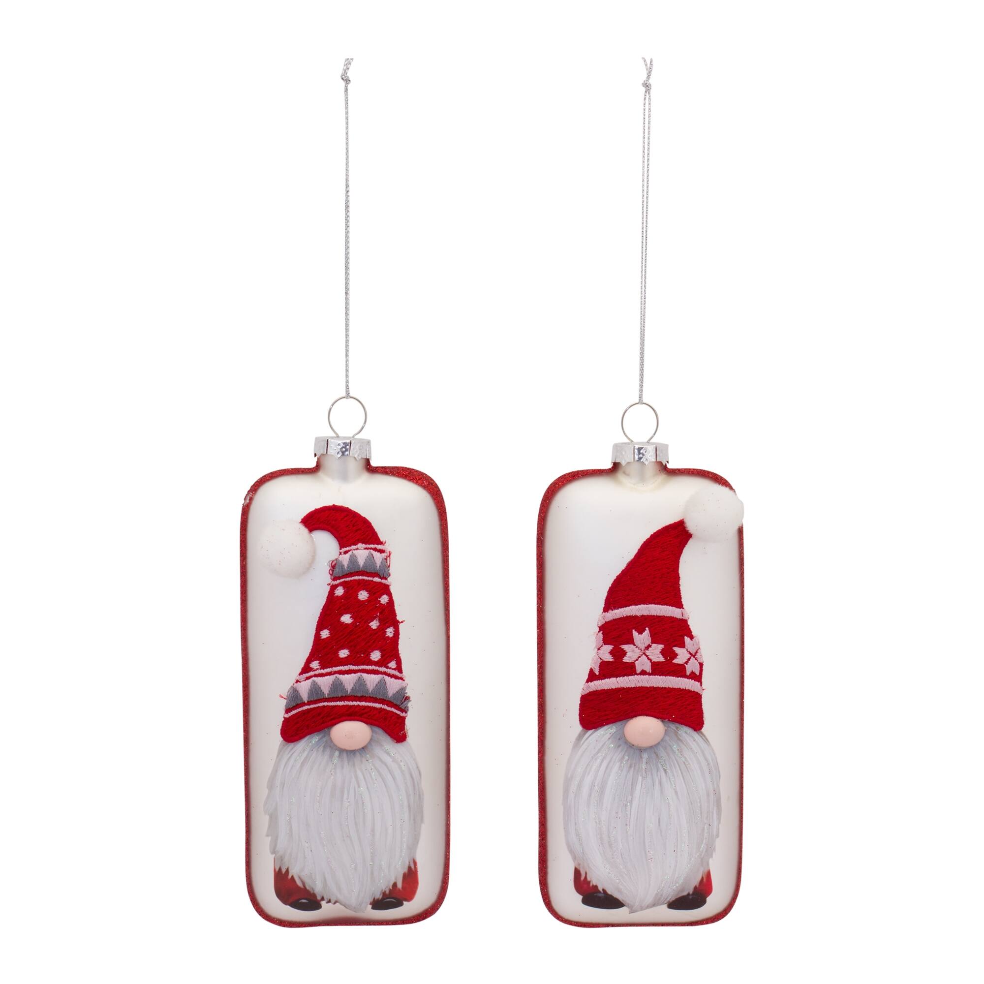 Angle. BreeBe - Glass Snowflake Gnome Tree Ornament (Set of 12) - Red, White.