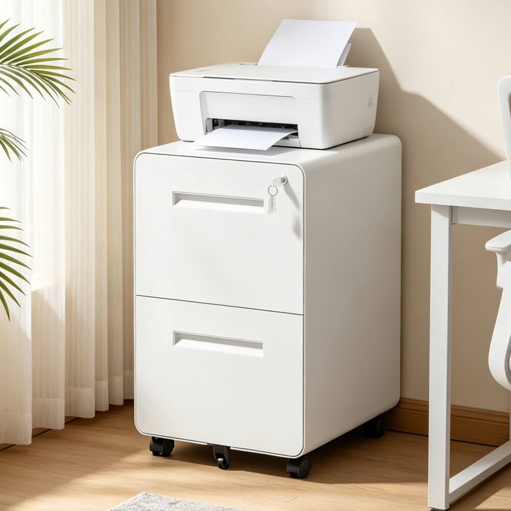 Front. Loheer - Loheer 2 Drawer Metal File Cabinet Lockable Rolling Under Desk.