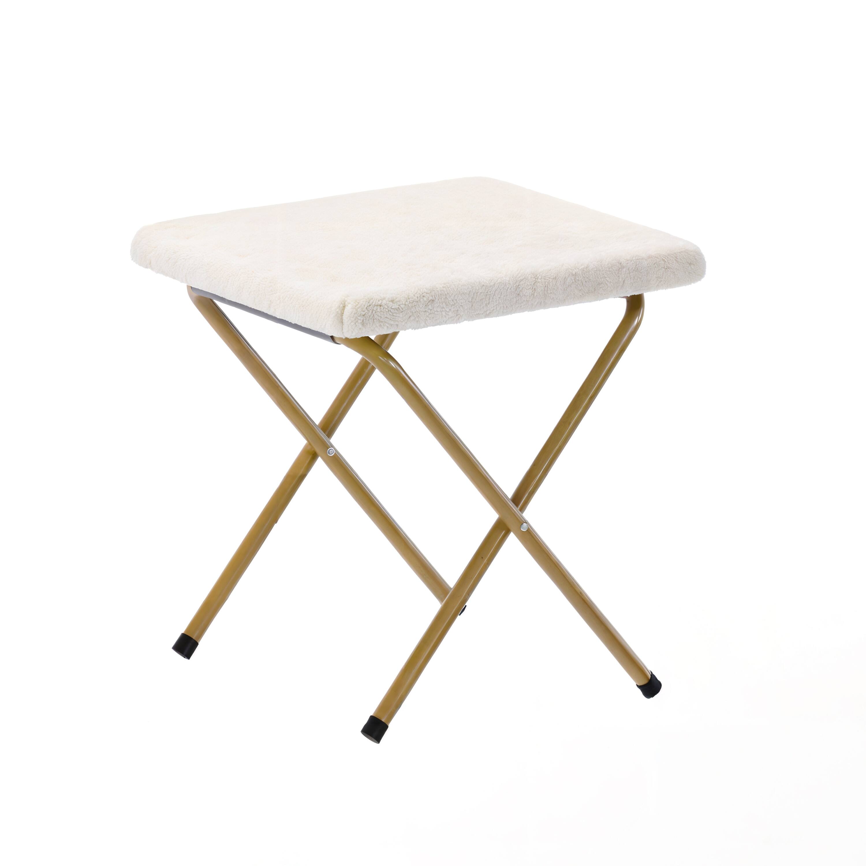 Alt View 9. Emma + Oliver - Janey Folding Double Saucer Chair with 2 Ottomans and Steel Frame for Dorm or Bedroom - Ivory Faux Shearling Fabric/Soft Gold Frame.