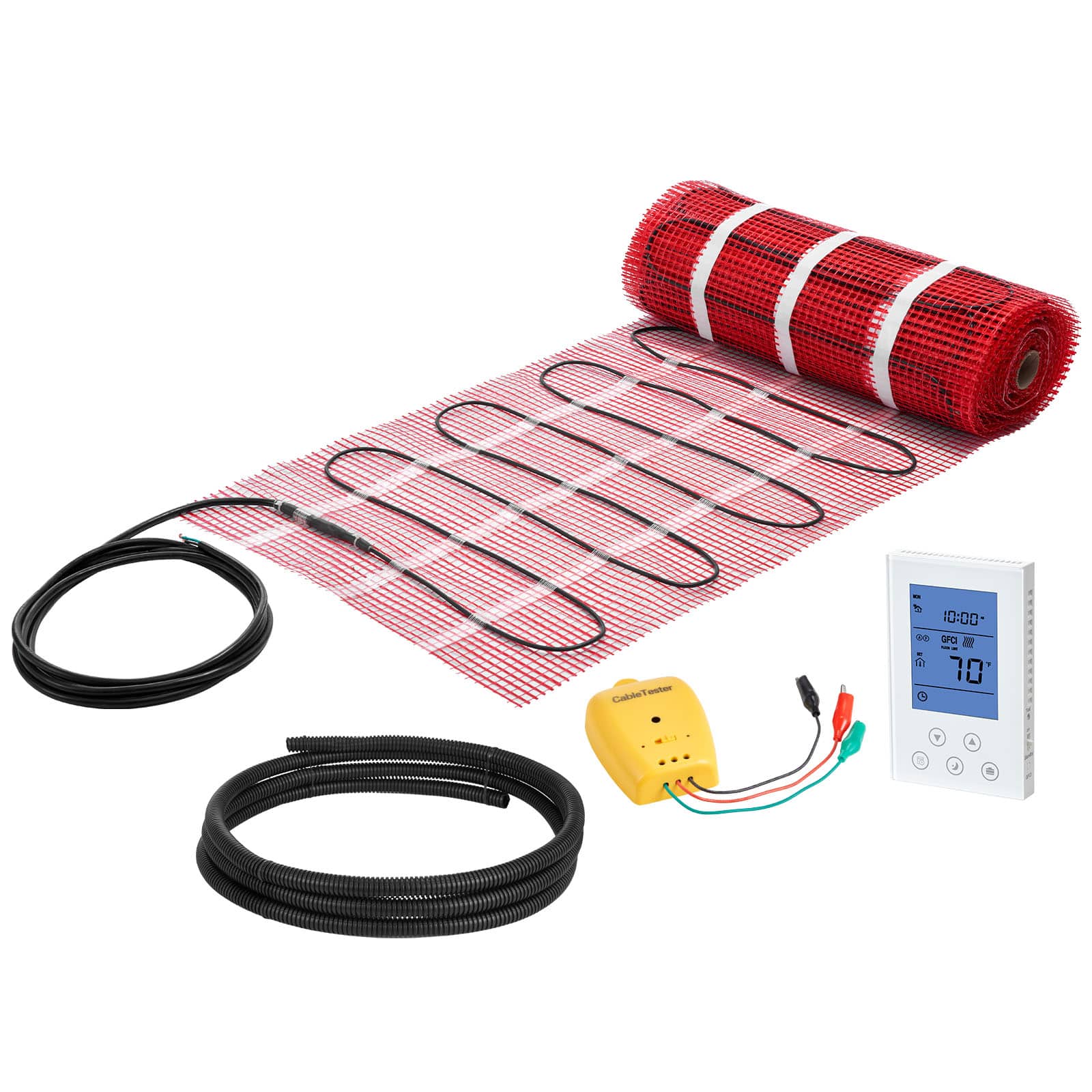 VEVOR - 90 sqft Self-Adhesive Mesh Floor Heating Mat System, 120V Electric Radiant Heated Floor System - Black;Red