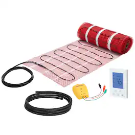 VEVOR - 80 sqft Self-Adhesive Mesh Floor Heating Mat System, 120V Electric Radiant Heated Floor System, with Smart Control - Black