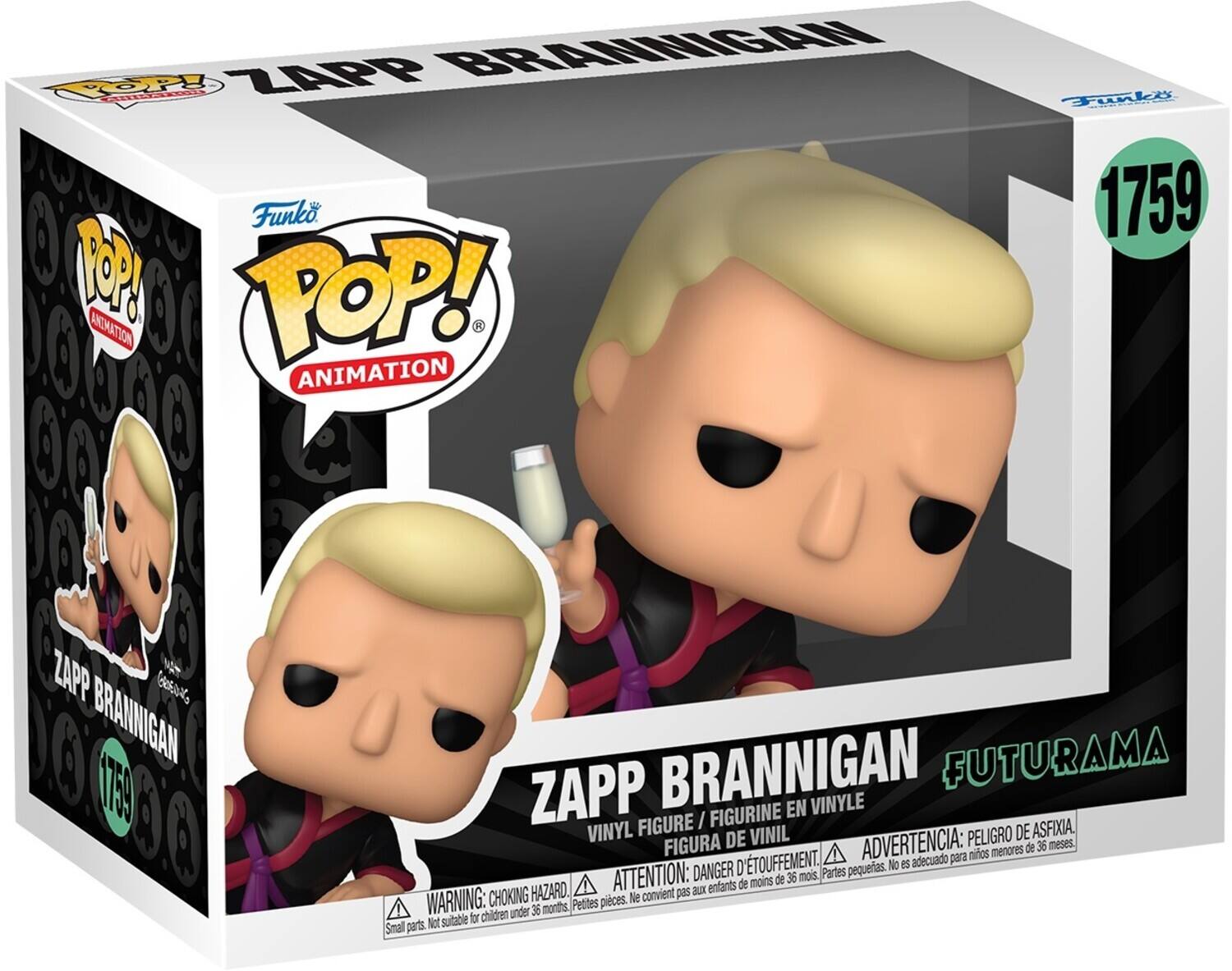 ZAPP BRANNIGAN, Funko POP! ANIMATION, 1759, ZAPP BRANNIGAN, FUTURAMA, FIGURINE EN VINYLE, FIGURE, ASFIXIA, VINYL DE VINIL, ADVERTENCIA: PELIGRO DE ASFIXIA, ATTENTION: DANGER D'ÉTOUFFEMENT, WARNING: CHOKING HAZARD, Partes pequeñas. No es adecuado para niños menores de 36 meses. Petites pièces. Ne convient pas aux enfants de moins de 36 mois. Not suitable for children under 36 months.