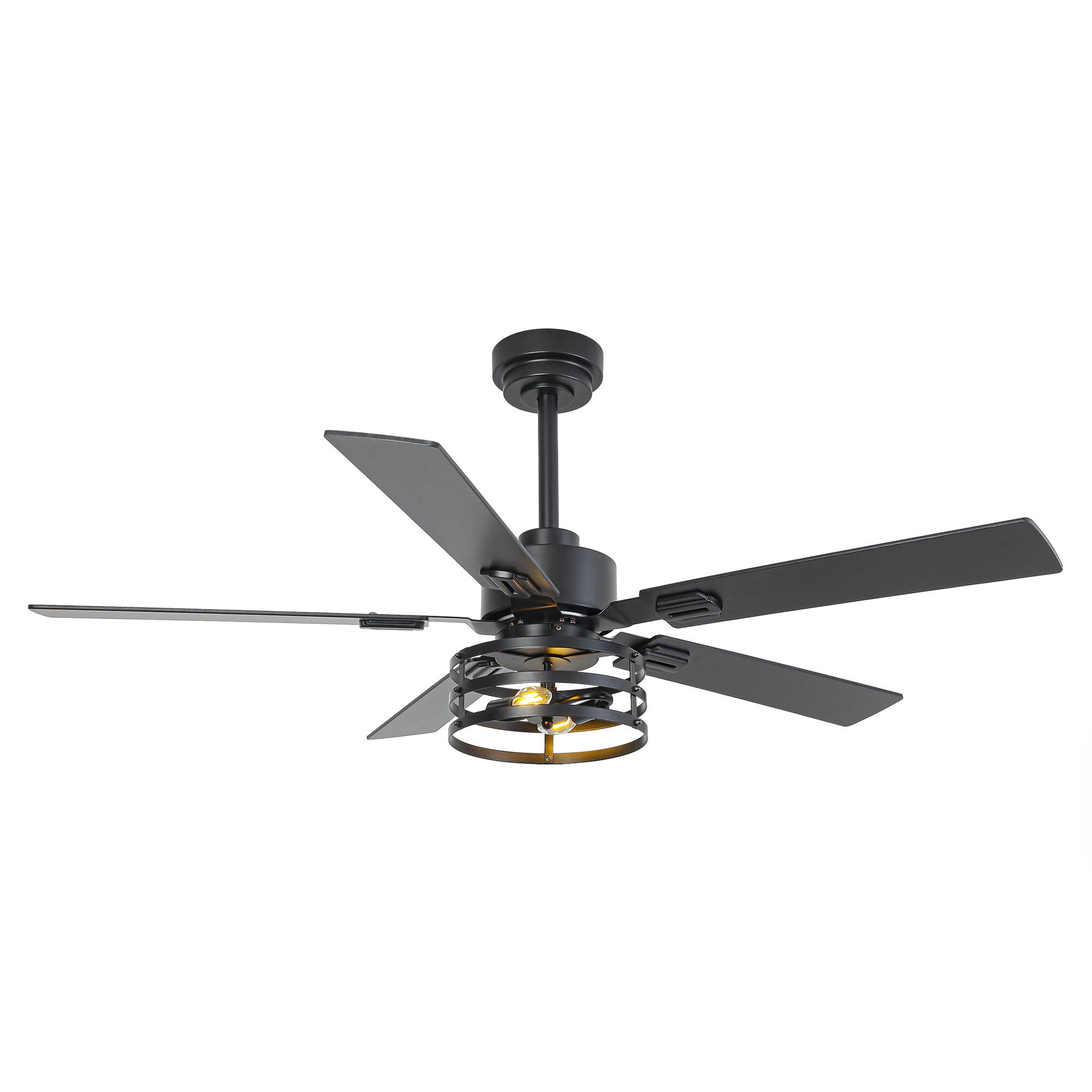Alt View 8. Vaczon - 52" Industrial Black 6-Speed Metal Cage Ceiling Fan with Light and APP - Black.