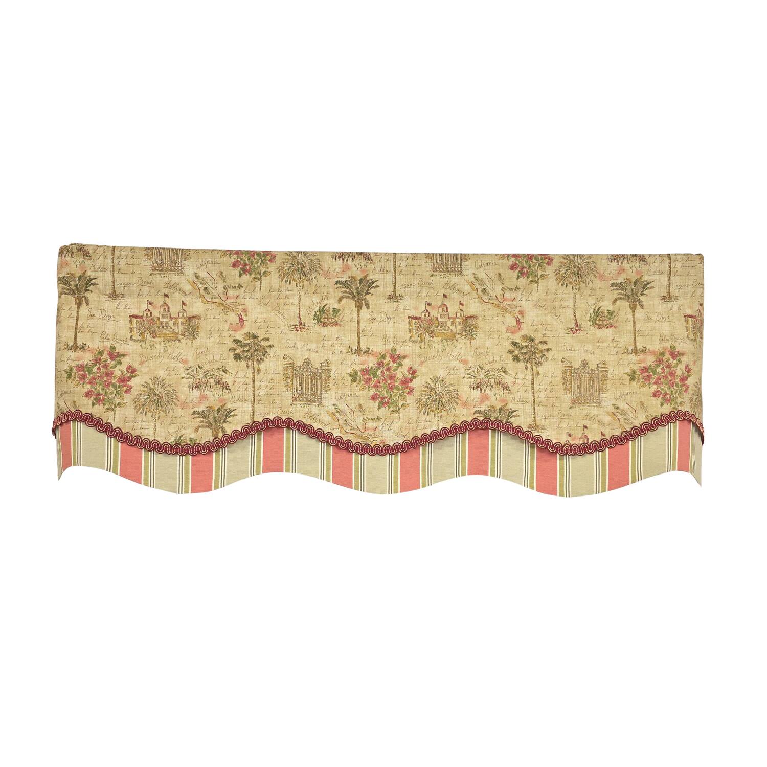 Left. RLF Home - RLF Home Palm Springs Trimmed Glory Window Valance 100% Cotton Lined Rod Pocket 50" x 17" Beige - Beige.