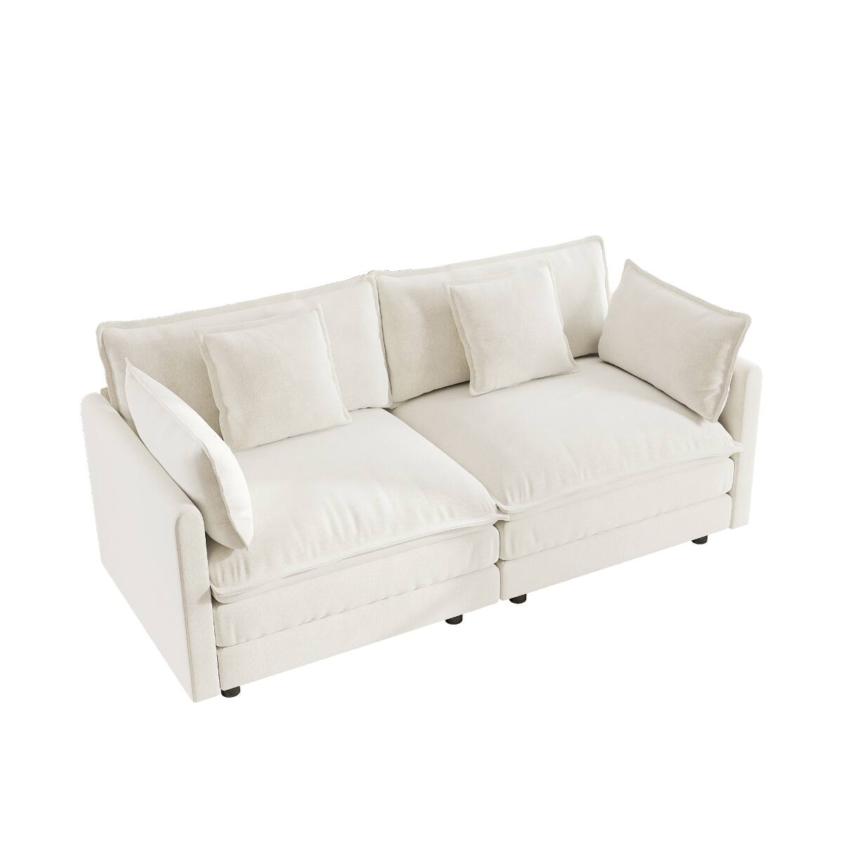 Back. Ropilly - Ropilly White Chenille Loveseat, Modern Fabric Loveseat Couch with Deep Seat and 4 Pillows - White.