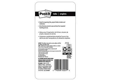 Post-it  
tabs | onglets

Great for organizing files, project folders, binders and notebooks.
Extra thickness prevents wear and tear from repeated handling and use.

Idéal pour l'organisation de fichiers, dossiers de projets, classeurs et carnets.
La liseuse supplémentaire empêche la fatigue et les déchirures des manipulations et utilisations répétées.

Note: The adhesive will not stick to surfaces that are not clean, smooth, and dry. For best results, clean the surface with rubbing alcohol or a similar solvent before applying the tab.

Note: L'adhésif ne tiendra pas sur des surfaces sales, rugueuses ou humides. Pour de meilleurs résultats, nettoyez la surface avec de l'alcool à friction ou un solvant similaire avant d'appliquer l'onglet.

76508 72201 2