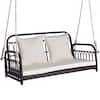 Front. Costway - Costway Patio Swing Chair 2-Person Hanging Seat Outdoor Wicker Loveseat Cushioned Porch - Mix Brown,Off White.