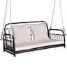 Costway - Patio Swing Chair 2-Person Hanging Seat Outdoor Wicker Loveseat Cushioned Porch - Mix Brown,Off White