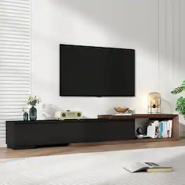Espafurni - 82 - 107.3 Inch Extendable TV Stand - 3 Drawers, Modern Minimalist Entertainment Center with Reversible Console - Black & Walnut