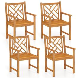 Costway - Outdoor Dining Chairs Set of 4 Acacia Wood Slatted Patio Chairs with Armrests - Natural