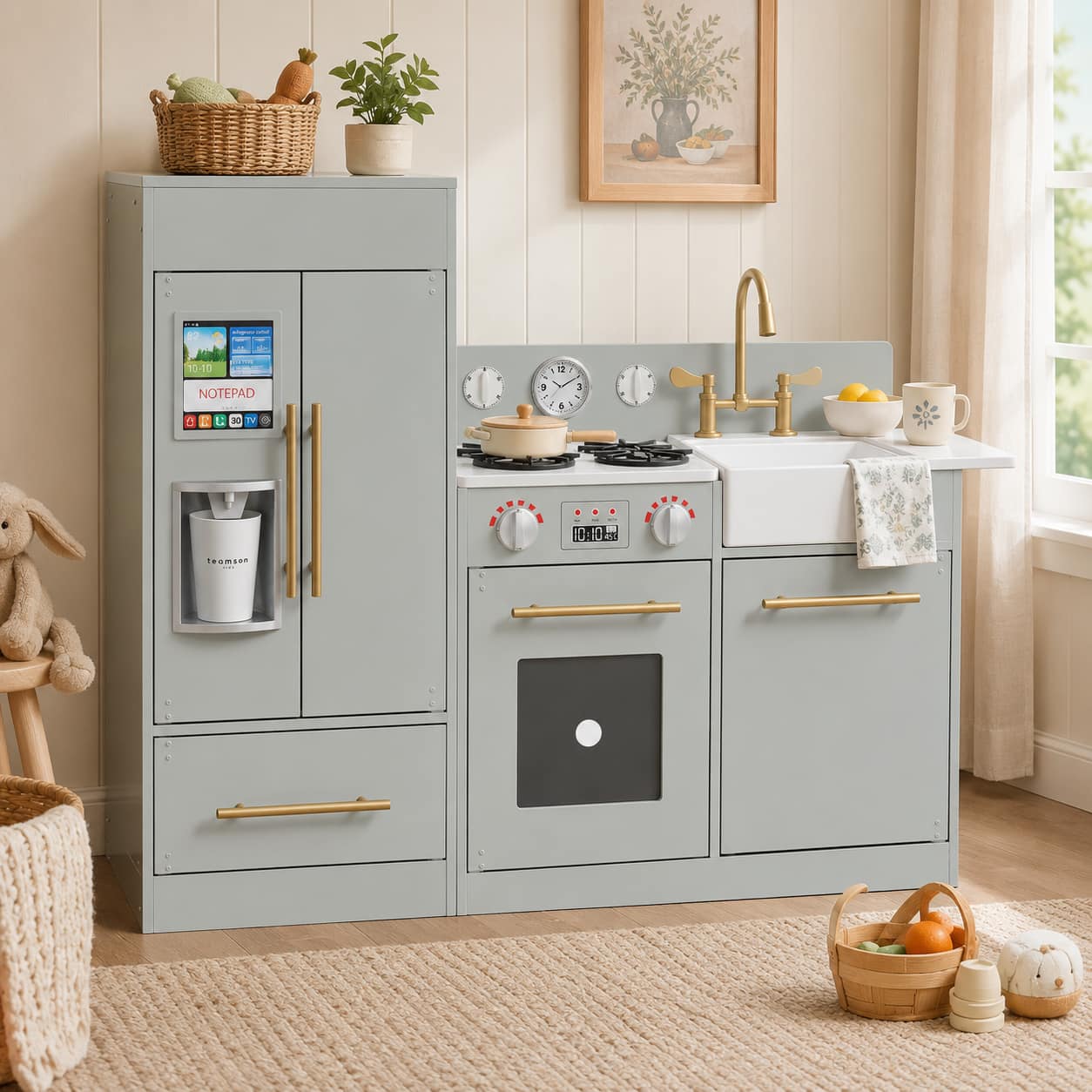Teamson Kids - Little Chef Charlotte Modern Play Kitchen, Silver Gray/Gold