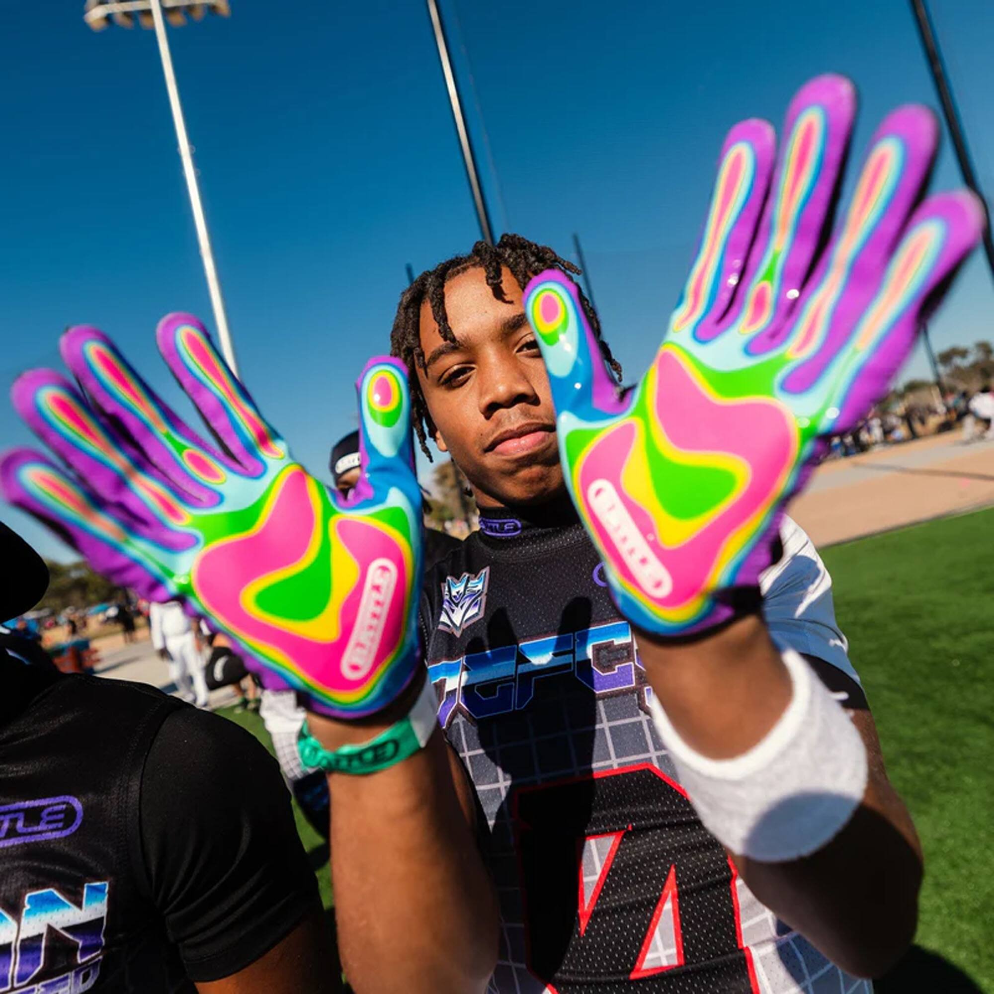 Alt View 2. Battle Sports - Battle Sports Doom Speed Receiver Football Glove, "Heat Map", Black, Adult, L - Black.