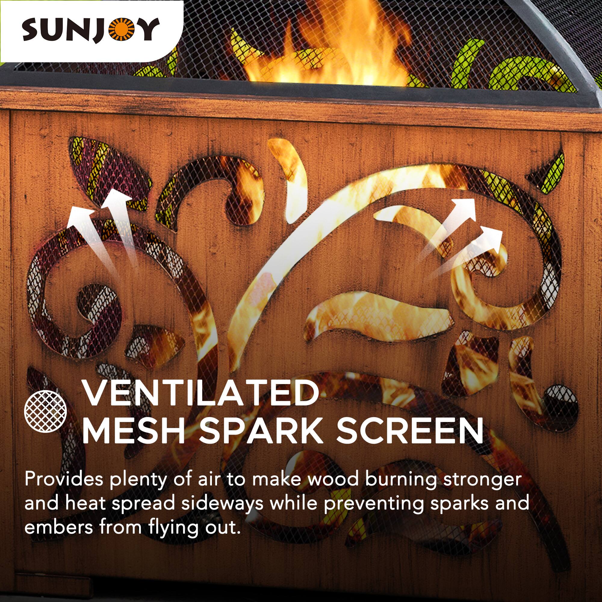 SUNJOY VENTILATED MESH SPARK SCREEN  
Provides plenty of air to make wood burning stronger and heat spread sideways while preventing sparks and embers from flying out.