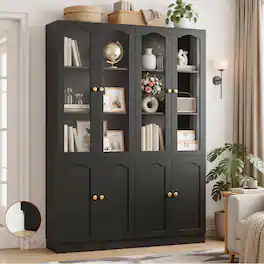 Aheaplus - 80'' Tall Bookcase with Doors, 23.6'' Width Bookcase with 5-Tier Shelves, 2 Piece Set - Black