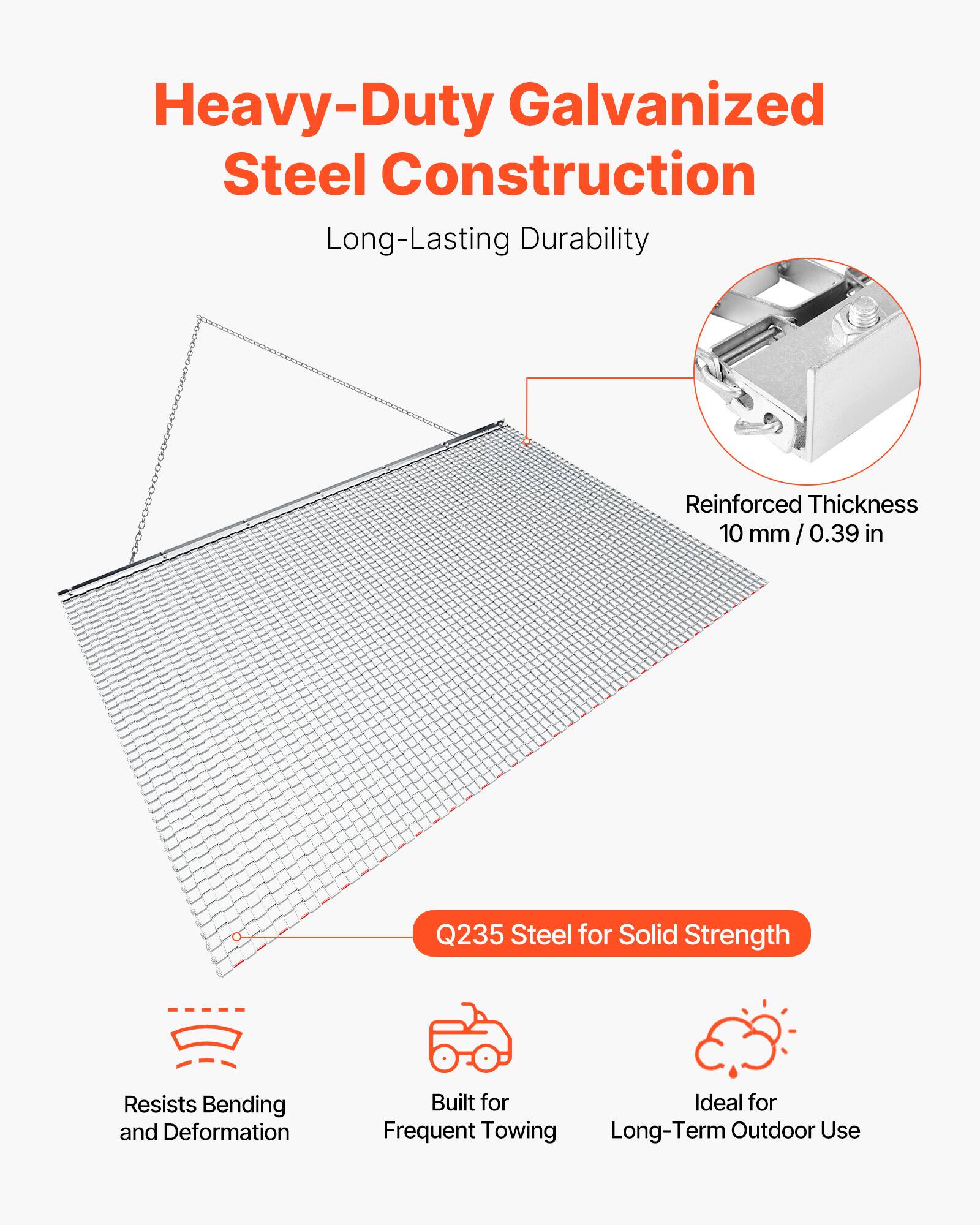 Heavy-Duty Galvanized Steel Construction  
Long-Lasting Durability  
Reinforced Thickness 10 mm / 0.39 in  
Q235 Steel for Solid Strength  
Resists Bending and Deformation  
Built for Frequent Towing  
Ideal for Long-Term Outdoor Use