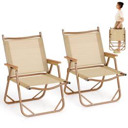 Costway - Folding Camp Chairs Set of 2 with Aluminum Frame Support 400 LBS with Armrests - Beige