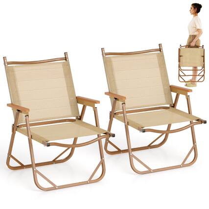 Front. Costway - Costway Folding Camp Chairs Set of 2 with Aluminum Frame Support 400 LBS with Armrests - Beige.