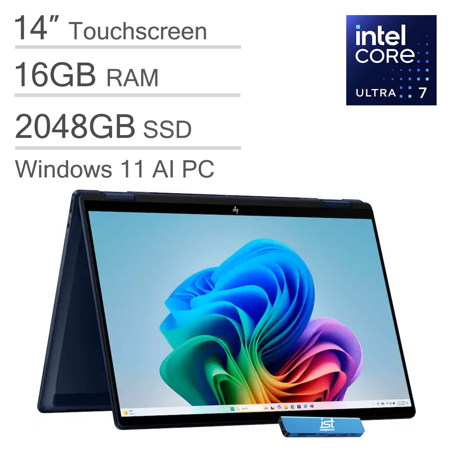 HP - OmniBook X Flip 2-in-1 - Copilot+ PC - 14" FHD+ Touchscreen Laptop - Intel Core Ultra 7 256V 2024 - 16GB RAM - 2TB SSD - Atmospheric Blue