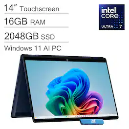HP - OmniBook X Flip 2-in-1 - Copilot+ PC - 14" FHD+ Touchscreen Laptop - Intel Core Ultra 7 256V 2024 - 16GB RAM - 2TB SSD - Atmospheric Blue
