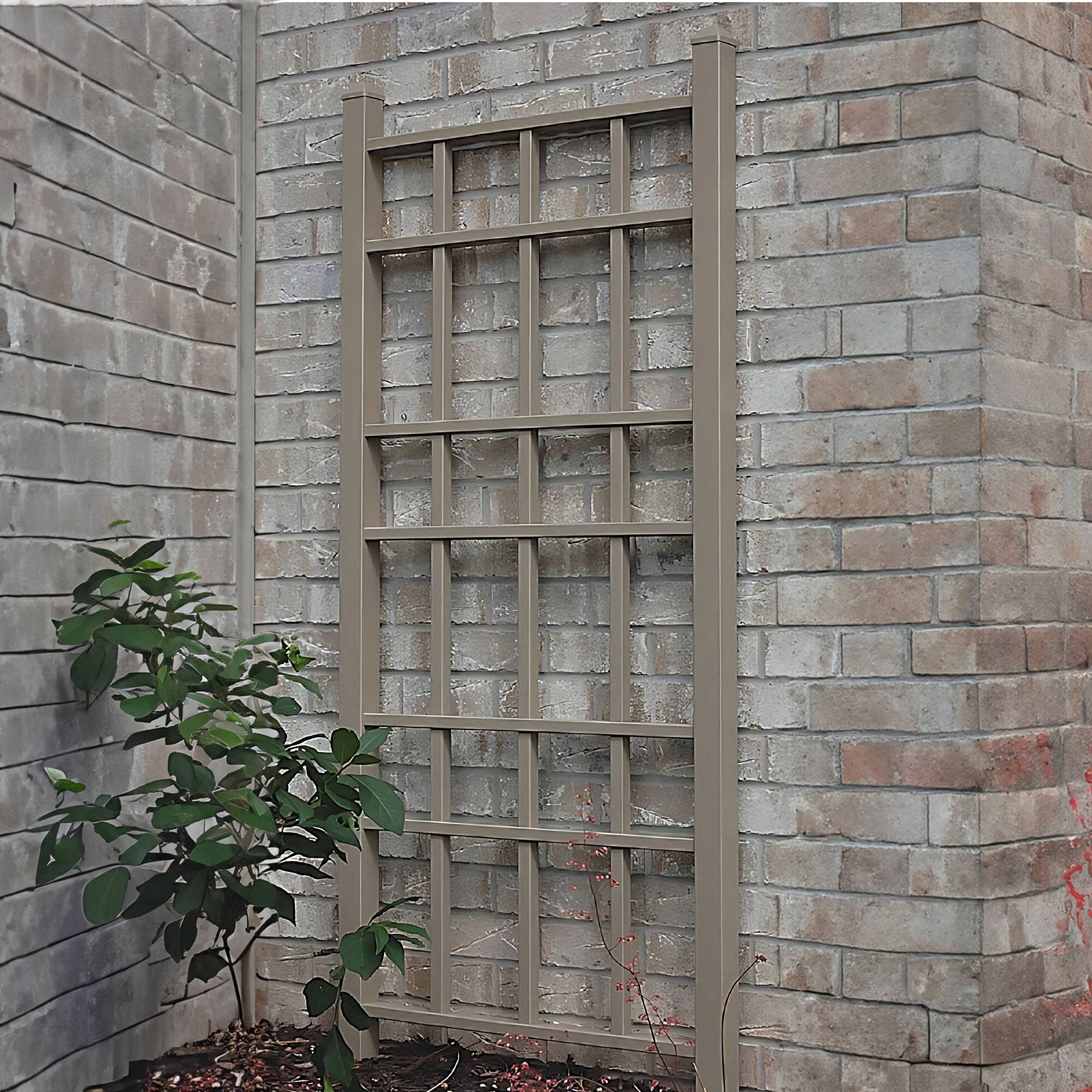 Alt View 3. Dura-Trel - Dura-Trel Cottage 28x66 Inch PVC Vinyl Outdoor Patio Trellis with Anchors, Mocha - Mocha.