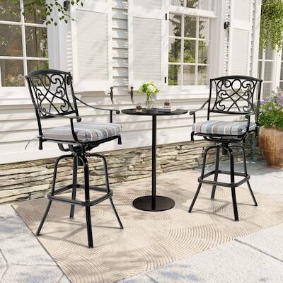 Alt View 4. Crestlive Products - Crestlive Products Cast Aluminum Set 2 Brown Swivel Bar Stool Chair with Cushion - Brown-2PC.