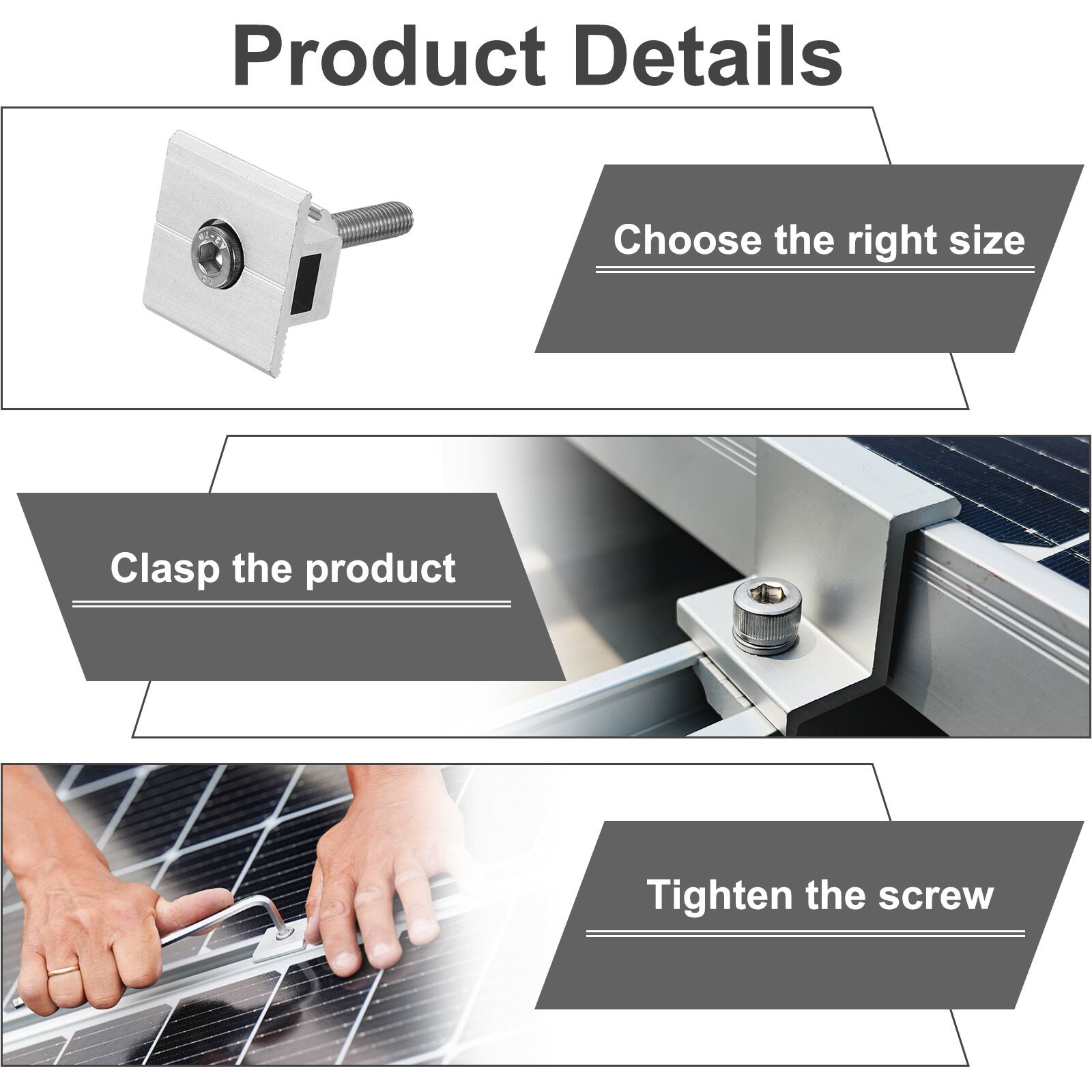 Product Details

- Choose the right size
- Clasp the product
- Tighten the screw