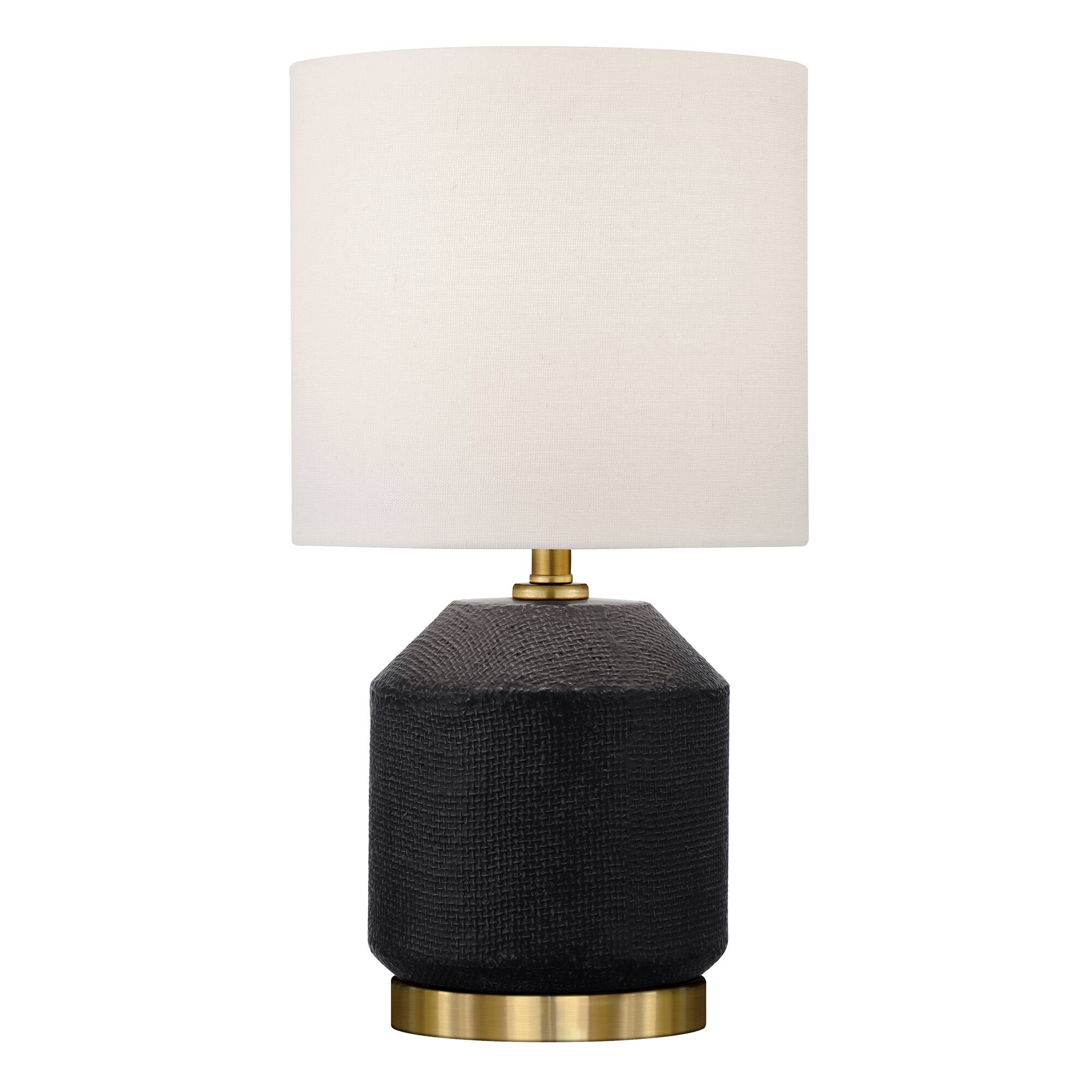 Front. Hudson&Canal - Esther 15" Tall Textured Ceramic Table Lamp with Fabric Shade - Black/Gold.