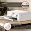 The image features a Canon printer on a table. The printer is capable of printing at a speed of approximately 15 ipm in black and 10 ipm in color. The printer has a 2-way paper path, allowing for the loading of up to 200 sheets of plain paper, with 100 sheets in the rear tray and 100 sheets in the bottom cassette. The printer is designed to increase productivity by providing fast print speeds.