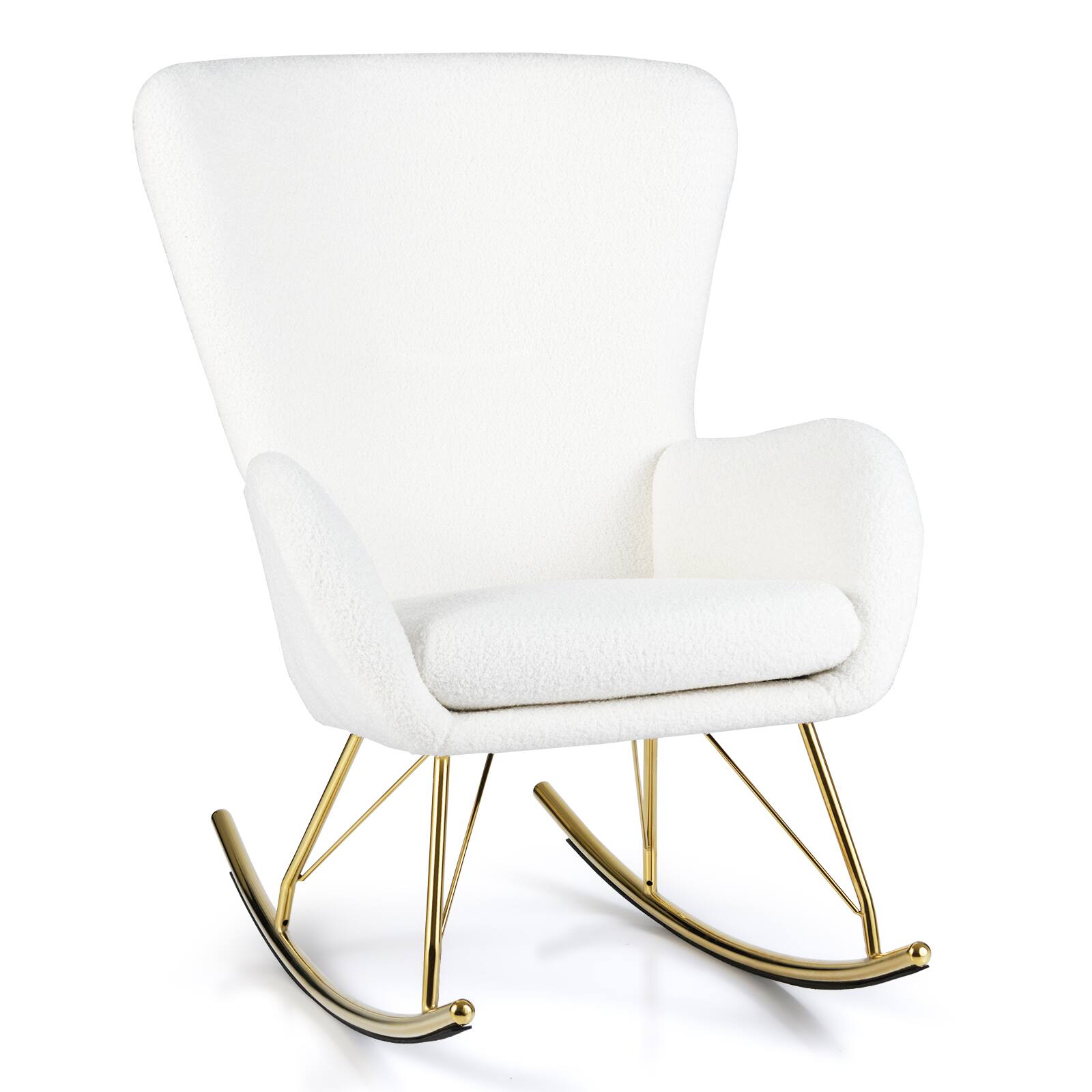 Left. WELLFOR - Nursery Rocking Chair with Curved Backrest and Armrests - White.