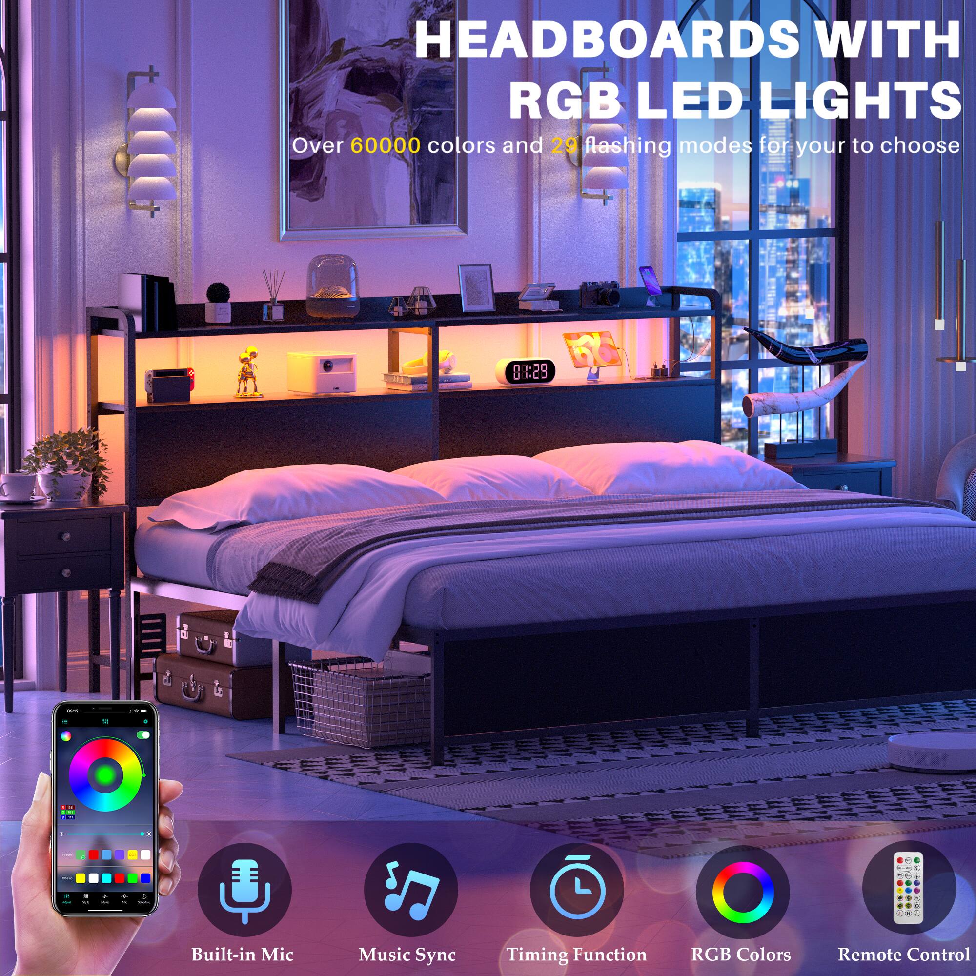 HEADBOARDS WITH RGB LED LIGHTS

Over 60000 colors and 29 flashing modes for your to choose

Built-in Mic
Music Sync
Timing Function
RGB Colors
Remote Control
