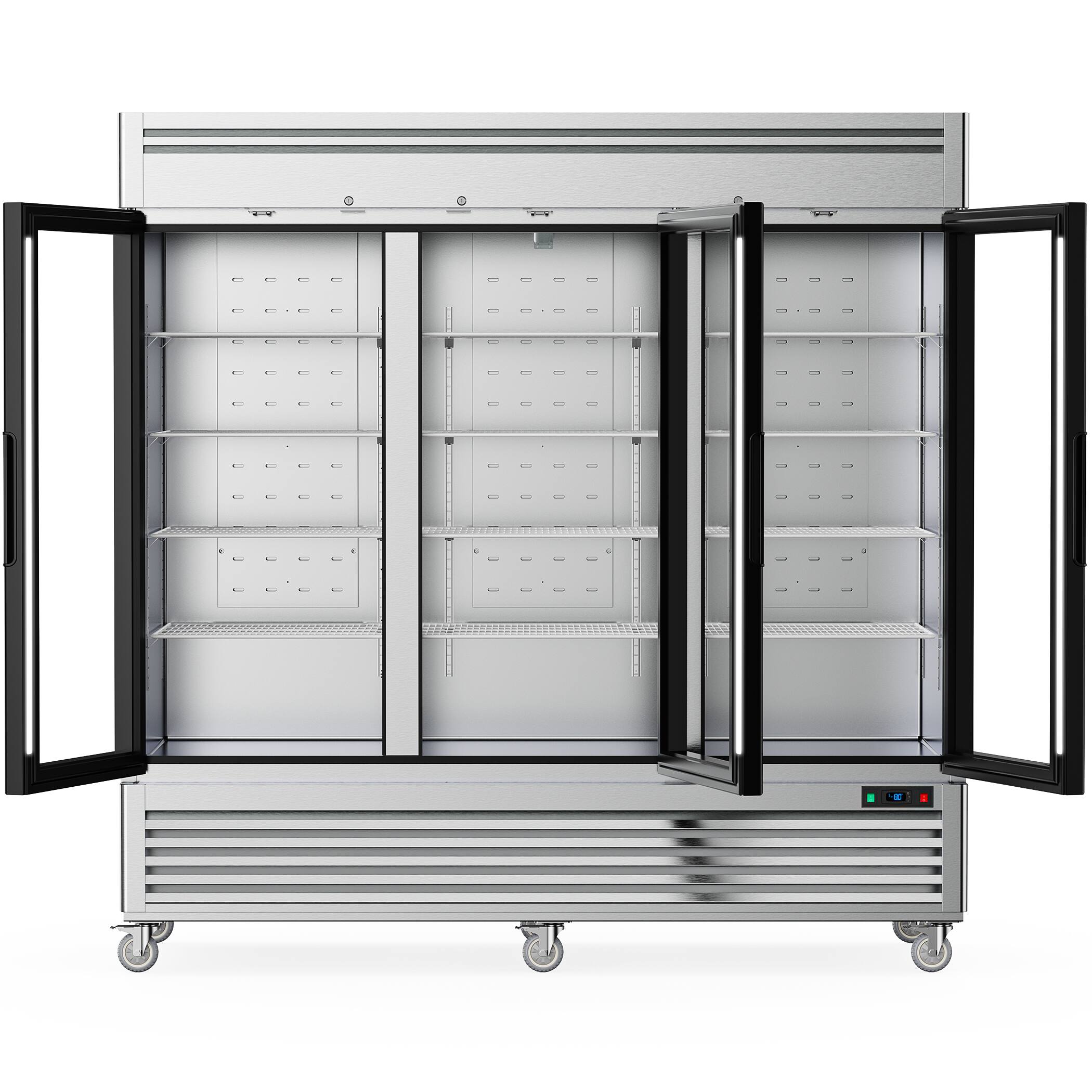 Alt View 4. Coolake - Coolake 82" Commercial Display Freezer 3 Glass Door, 72 Cu.ft Stainless Steel Reach-in Merchandiser Freezer, LED Light - Stainless Steel.