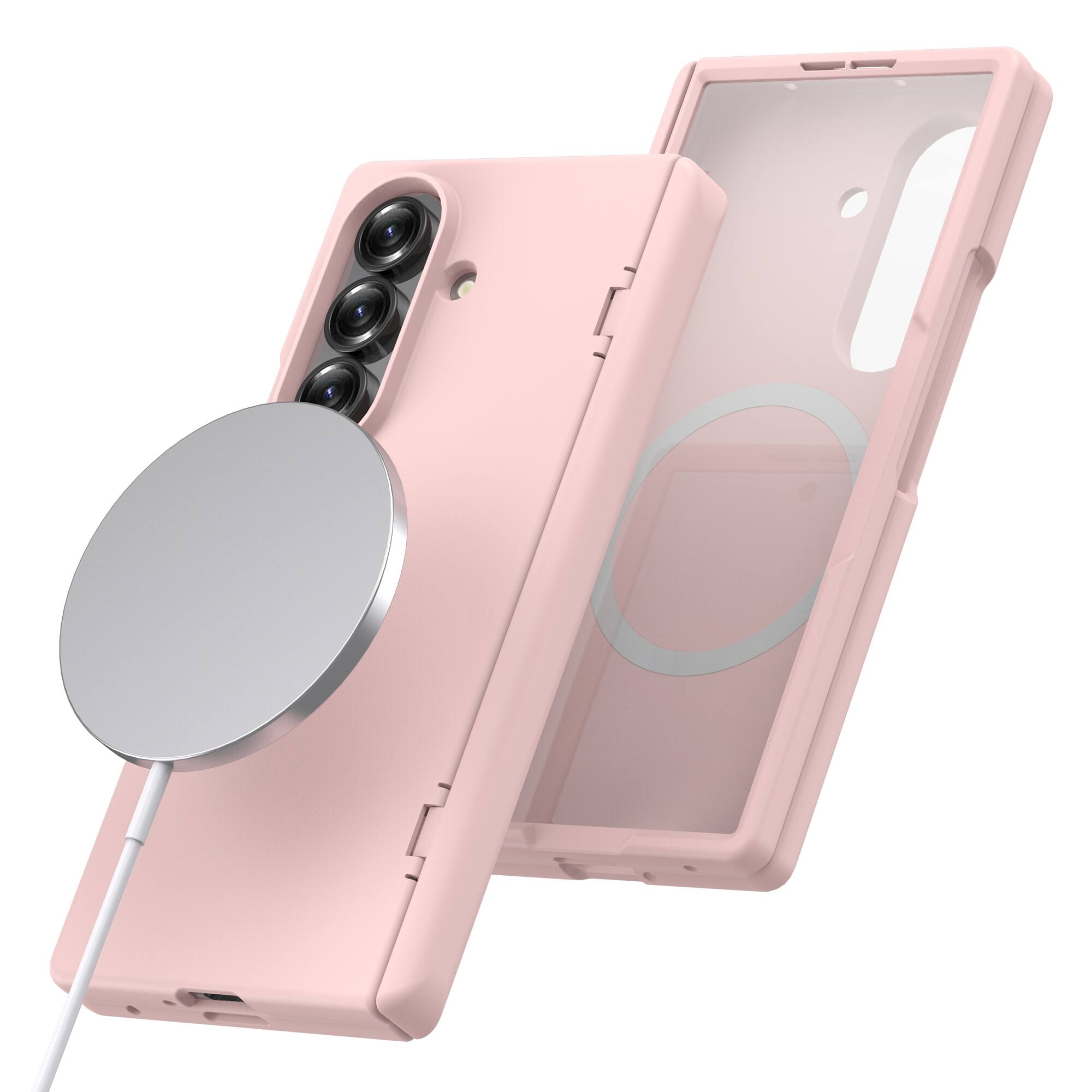 Angle. Dteck - Magnetic for Samsung Galaxy Z Fold8 Ultra Case with Screen Protector,Compatible with MagSafe,Full Body Hinge Protection - Pink.