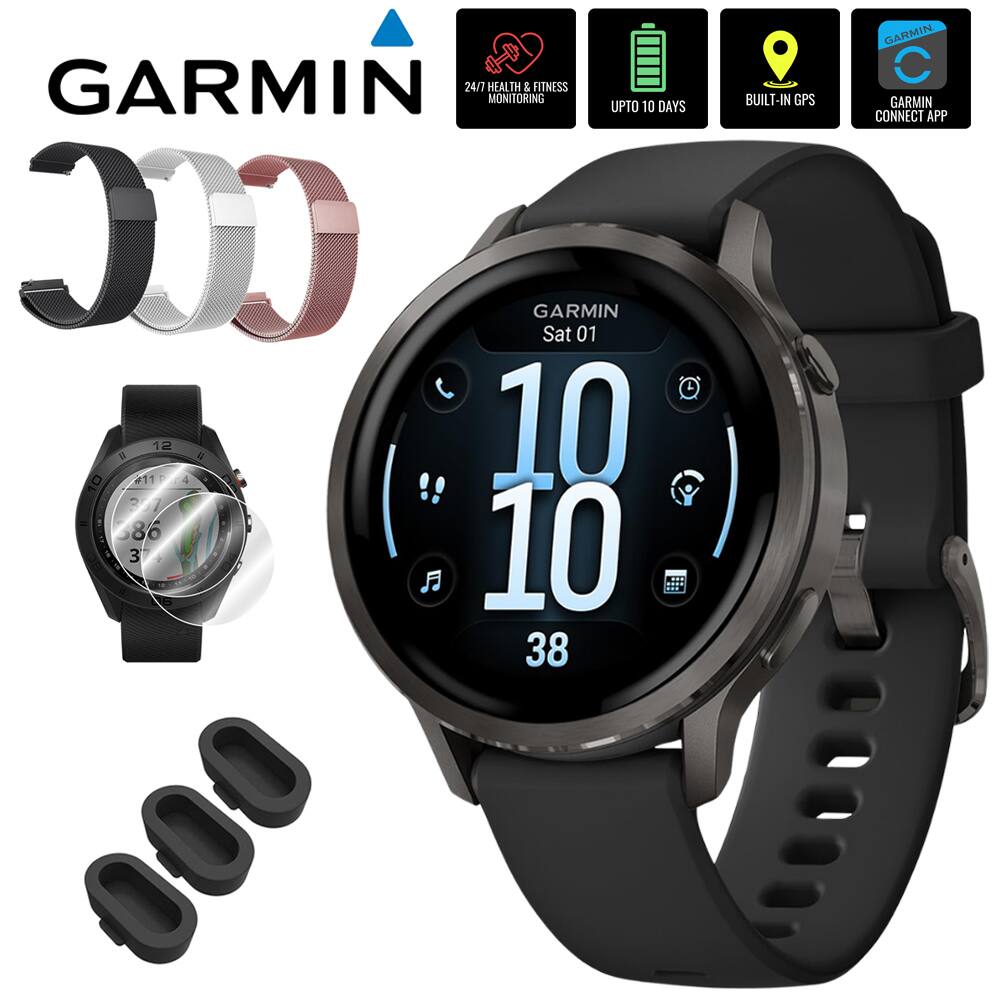 GARMIN 24/7 HEALTH & FITNESS MONITORING UPTO 10 DAYS  
GARMIN Sat 01  
R +11 12 + o 10 - 1 86 O A 3 10 38  
BUILT-IN GPS  
GARMIN CONNECT APP