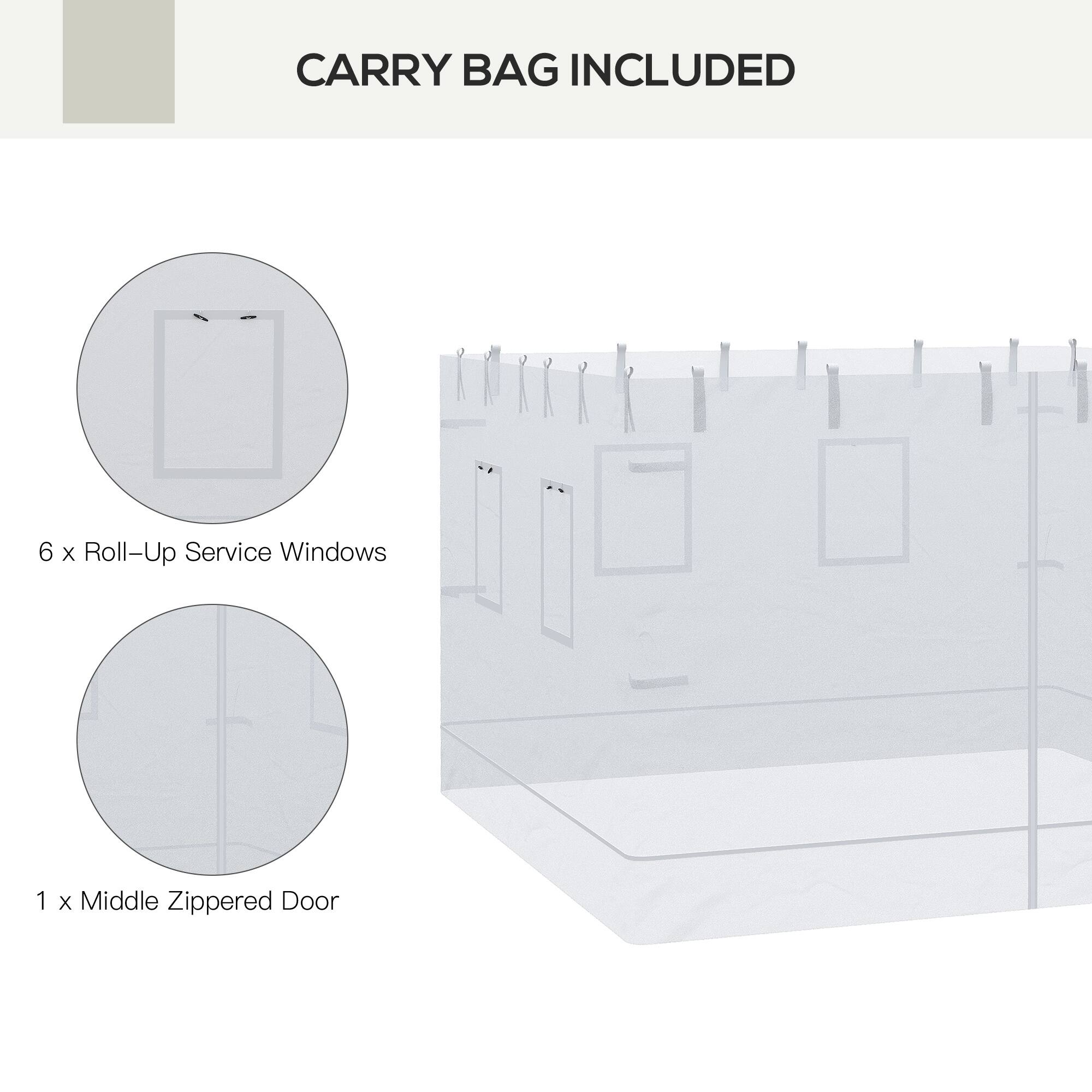 CARRY BAG INCLUDED

6 x Roll-Up Service Windows

1 x Middle Zippered Door
